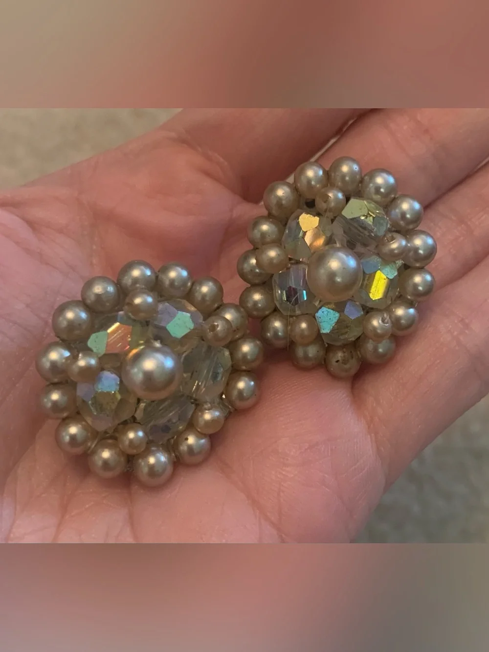 Lot of 5 1960s Vintage Bead Cluster Clip-On Earrings Faux Pearl Costume Jewelry